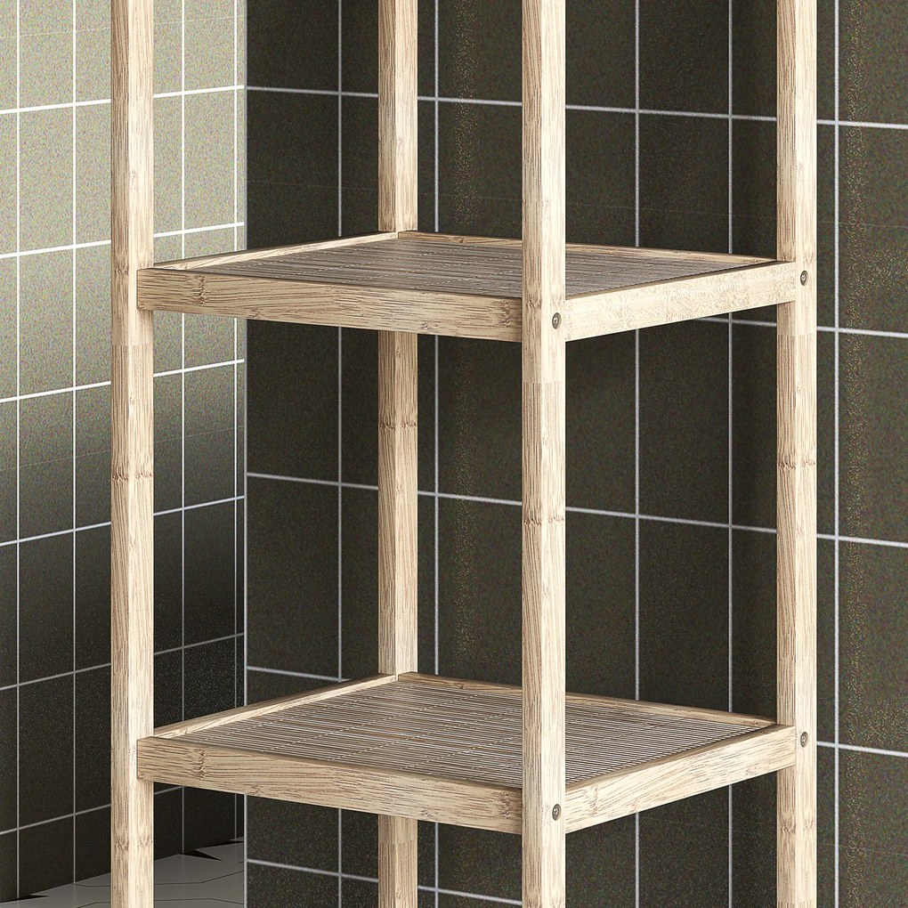 HOMCOM Dulap Baie din Bambus și Lemn, 33x31x110 cm, Lemn Natural | Aosom Romania