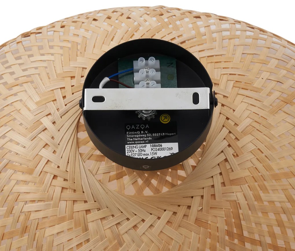 Plafonieră Art Deco neagră cu bambus natural 40cm - Alka