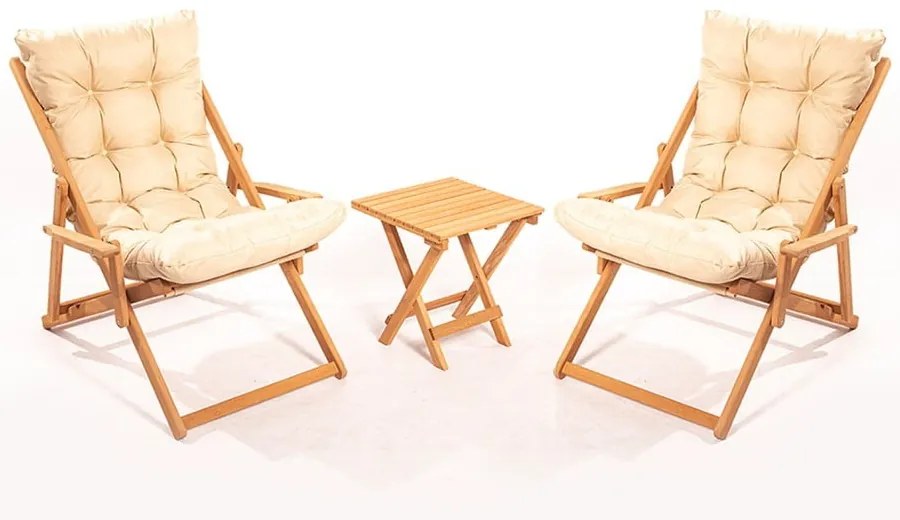Set mobilier de grădină crem/natural din lemn de fag pentru 2 persoane – Floriane Garden