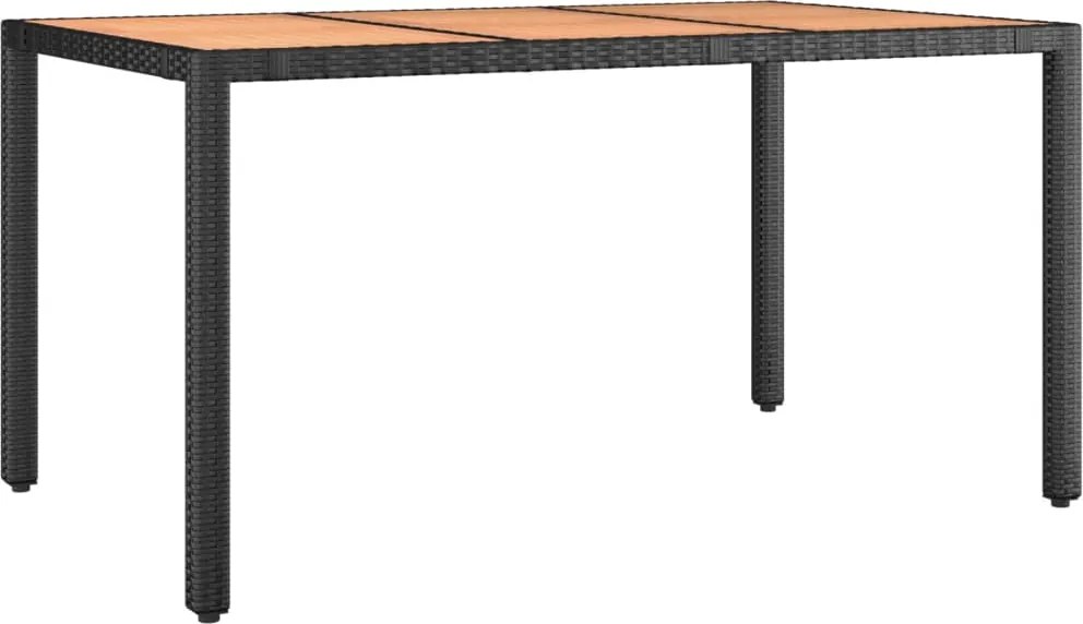 vidaXL Masă grădină blat din lemn, negru, poliratan/ lemn masiv acacia