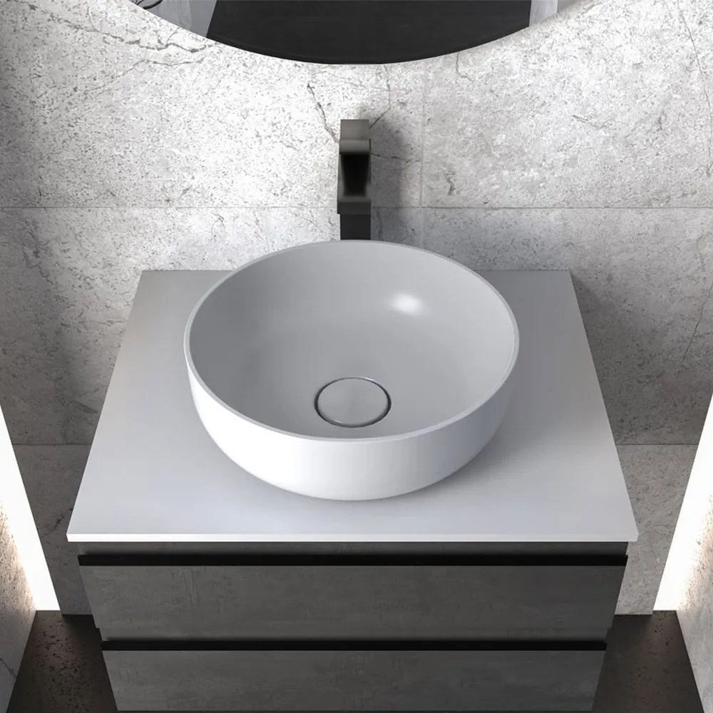 Dulap baie suspendat KolpaSan Alexis, 60 cm, pentru lavoar pe blat, gri inchis Dark concrete