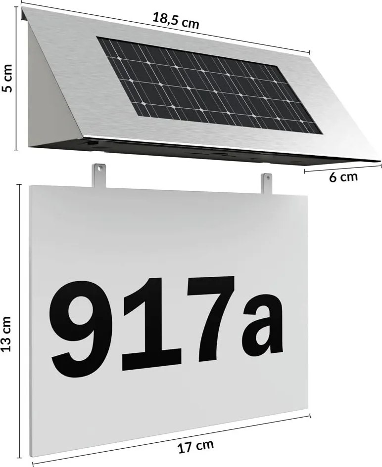 Numar de casa LED cu incarcare solara Alb Cifre 0-9 Litere A-H