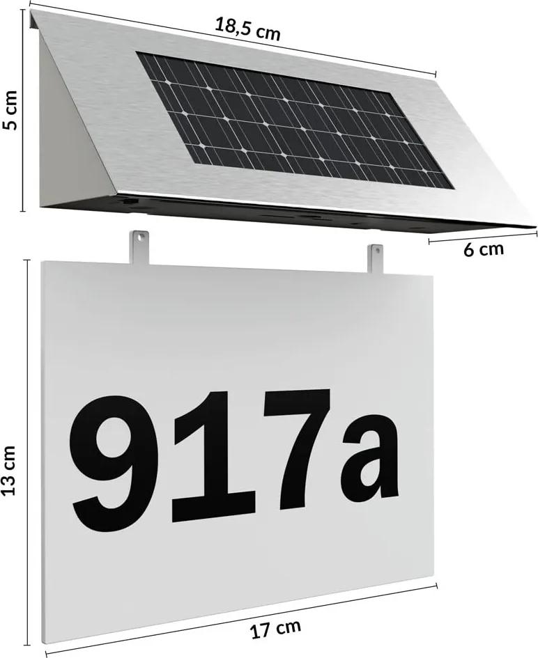 Numar de casa LED cu incarcare solara Cifre 0-9 Litere A-H Alb