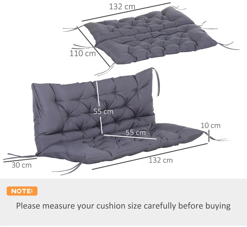 Outsunny Pernă pentru Scaun și Spătar pentru Bancă de Grădină leagăn canapea 2 Locuri Mare Confort 132 x 110 x 10 cm Gri | Aosom Romania