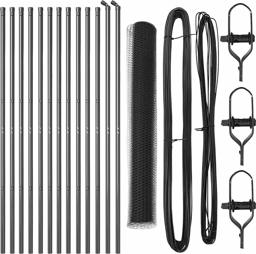 vidaXL Stâlp de gard. Gri 25 x 1,4 m (plasă de 13 mm) Oțel și PVC