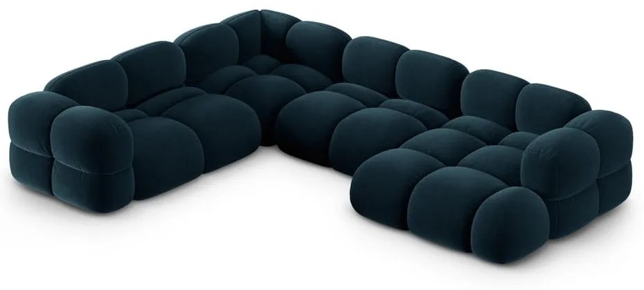 Colțar albastru închis cu tapițerie din catifea (cu colț pe partea stângă/în formă de "U") Loretto – Cosmopolitan Design