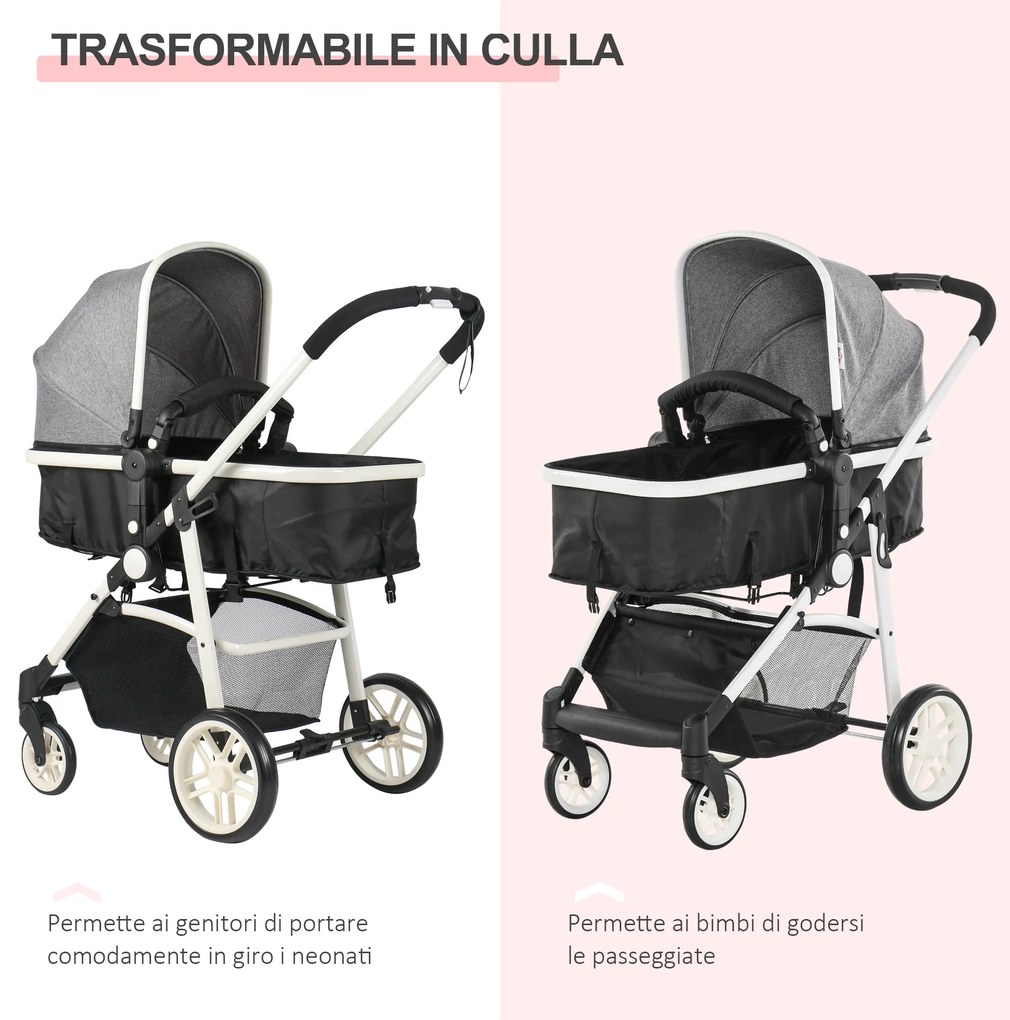 Carucior Dublu Ajustabil si Pliabil , Copii 0-36 luni, Transport pentru copii, Carucior cumparaturi 15kg, 80x51x102cm Gri HOMCOM | Aosom Romania