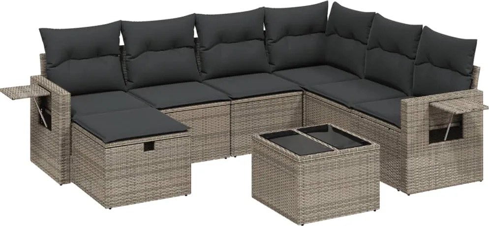 vidaXL Set canapele de grădină cu perne, 8 piese, gri, poliratan