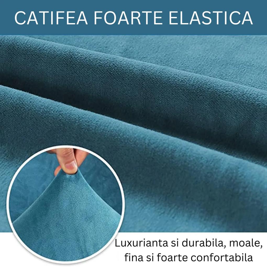 Set huse elastice din catifea pentru canapea 3 locuri + 2 fotolii, cu brate, turquoise, HCCJS-05