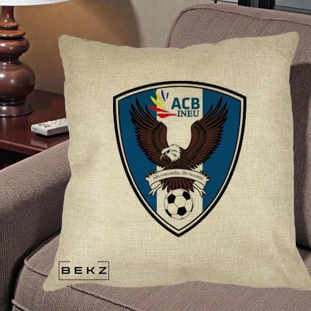 Perna Personalizata ACB Ineu Fotbal, 40x40 cm, Crem, Husa Detasabila, Perna Inclusa, BEKZ®