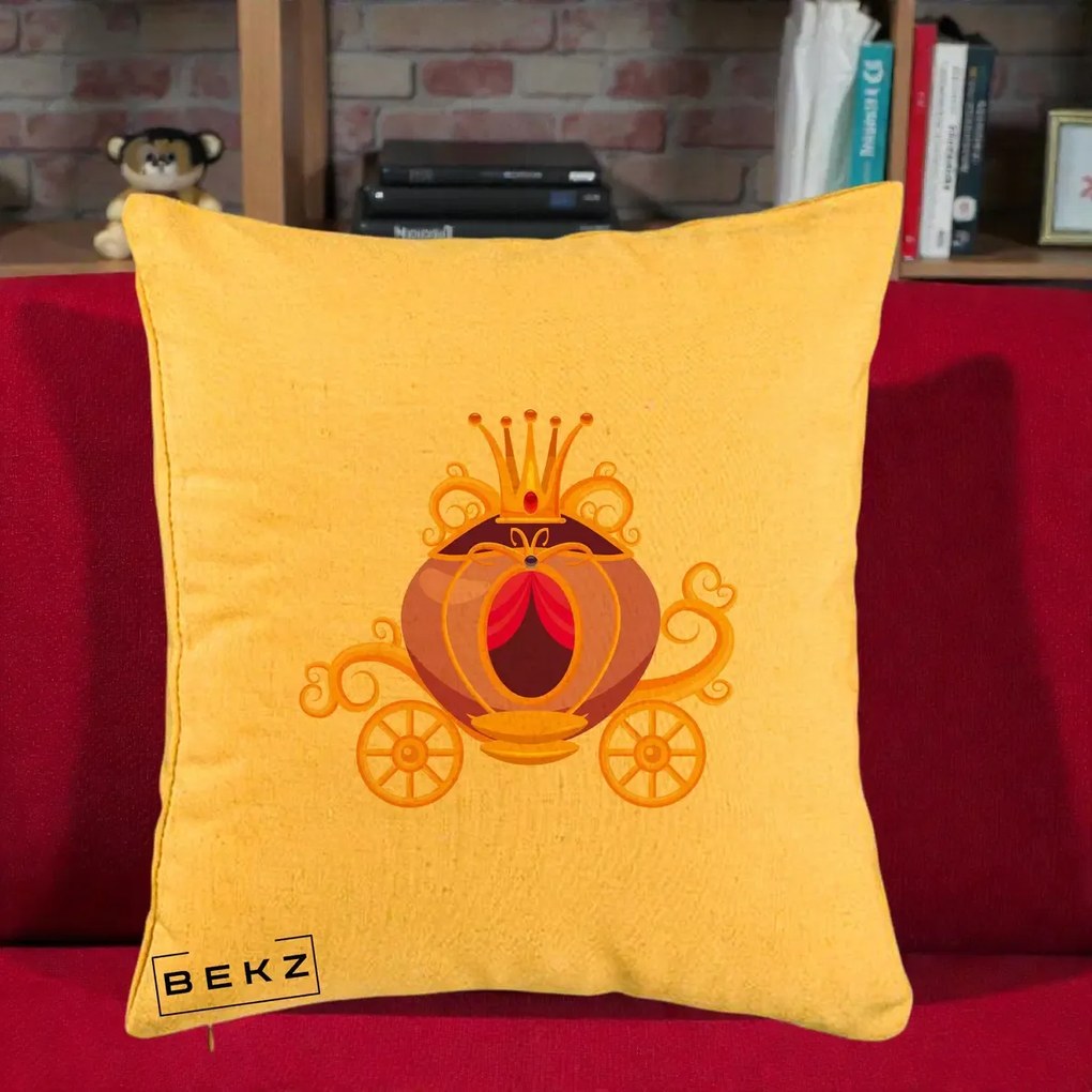 Perna Decorativa Trasura Regala Aurie, 40x40 cm, Galben, Husa Detasabila, Perna Inclusa, BEKZ®