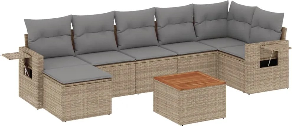 vidaXL Set canapele de grădină, 8 piese, cu perne, bej, poliratan