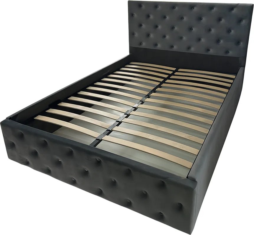 Pat tapitat Berlin cu somiera rabatabila si spatiu de depozitare, catifea gri , 160x200 cm 160 x 200, Gri