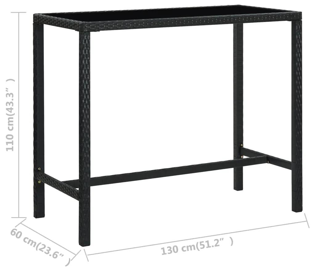 Masa de bar gradina, negru, 130x60x110 cm, poliratan si sticla 1, Negru, 130 x 60 x 110 cm