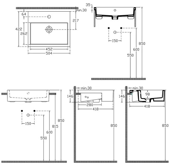 Isvea - Lavoar semi-încăstrat PURITY 50x42 cm ceramică/alb