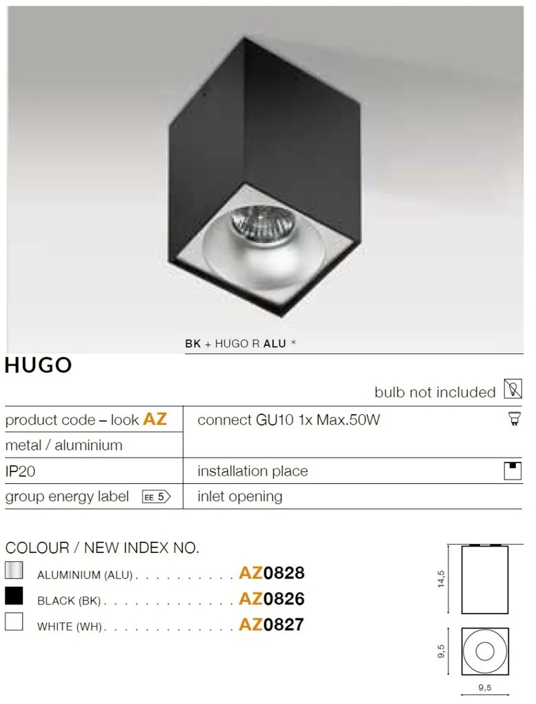 Spot aplicat tavan/plafon stil modern Hugo Aluminiu
