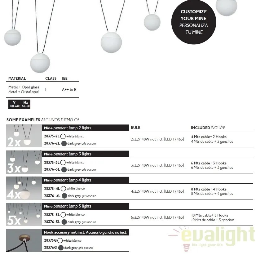 Lustra cu 2 pendule design modern MINE SPACE White 28375-2L