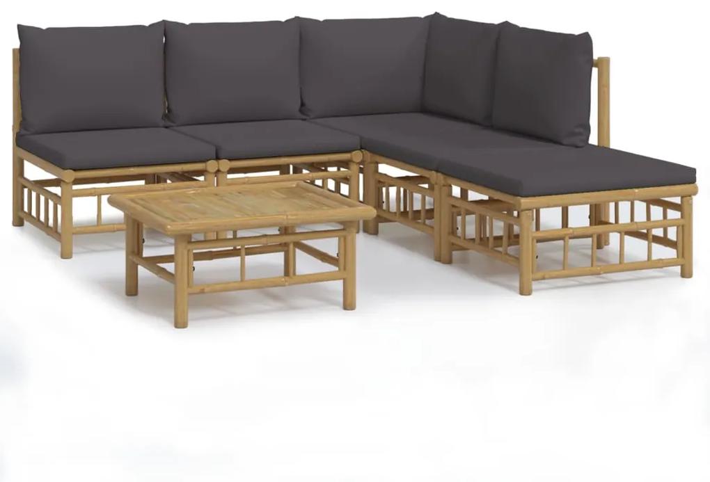 3155231 vidaXL Set mobilier de grădină cu perne gri închis, 6 piese, bambus