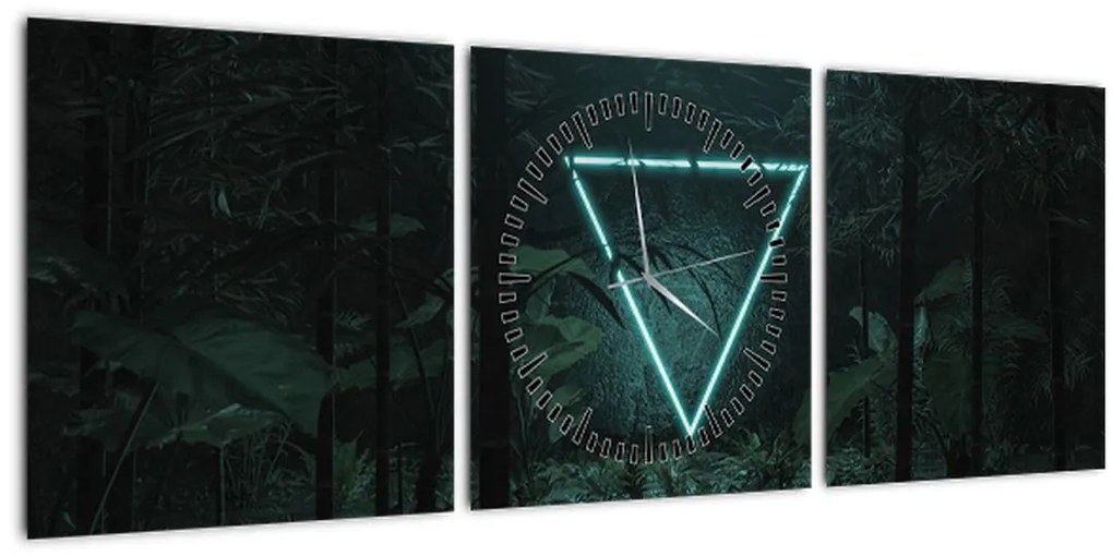 Tablou - Triunghi de neon în junglă (cu ceas) (90x30 cm)