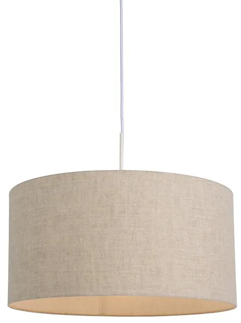 Lampă pendantă rustică albă cu abajur din bumbac gri deschis 50 cm - Combi