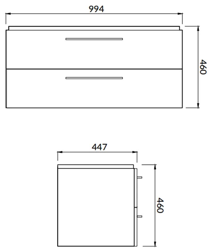 Set dulap baie suspendat Lara 2 sertare cu lavoar Cersanit Mille Slim, 100 cm, gri Gri, 1000x450 mm