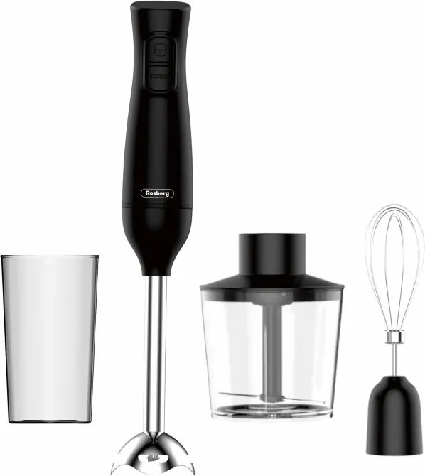 Blender si tocator 3in1 Rosberg R51112OSC, 350 W, 0,7 L, 2 viteze, Tel, Negru