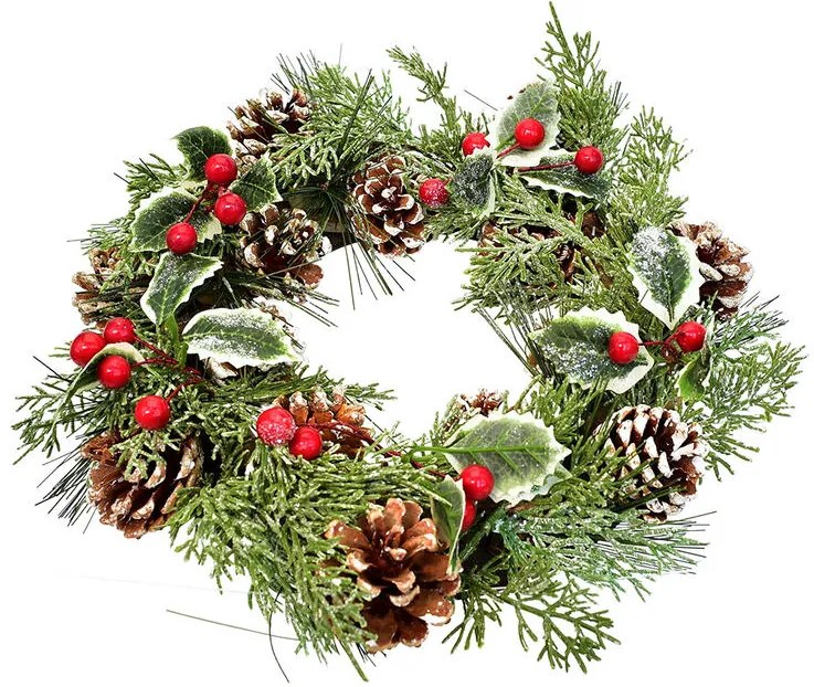 Coroniţă de Crăciun din conuri ILEX SI PĂDUCEL, 28 cm