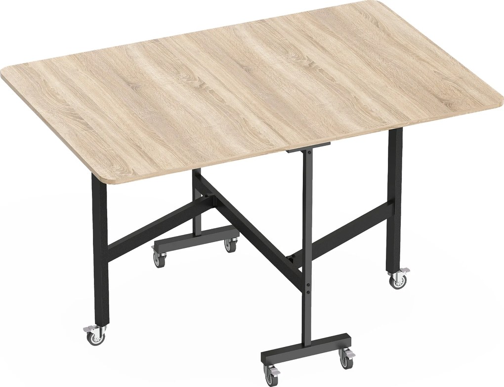 HOMCOM Masă Pliabilă pentru Dining, Masă de Bucătărie Extensibilă cu Roți și Frâne, pentru 4-6 Persoane, Birou Rabatabil cu Structură din Oțel, pentru Living, 120x80x73 cm, Stejar | Aosom Romania