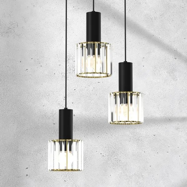 Lustră pe cablu CRISTAL 3xE27/60W/230V neagră