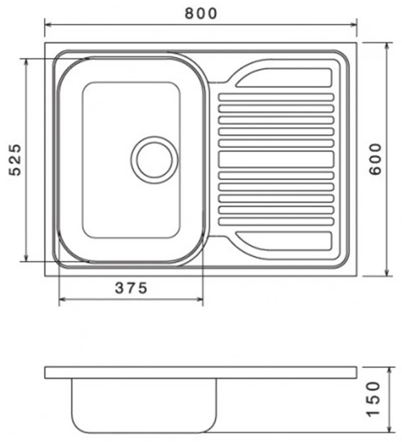 Tavă pentru chiuvetă din oțel inoxidabil cu scurgere 60x80 cm