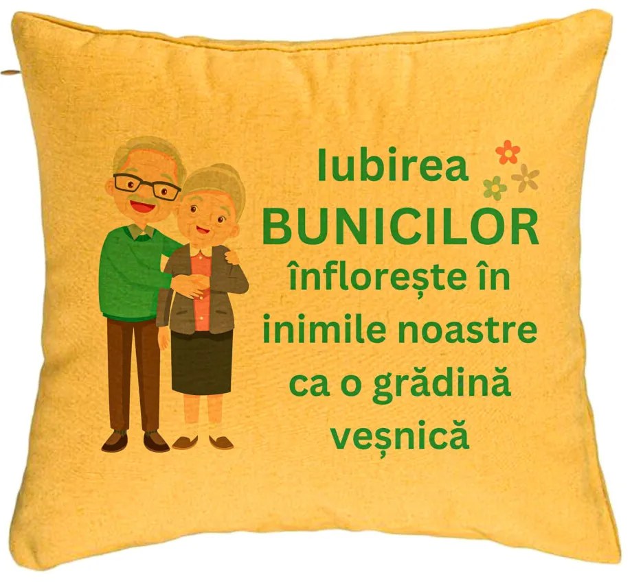 Perna Decorativa pentru Bunici 5, 40x40 cm, Galben, Husa Detasabila, Burduf