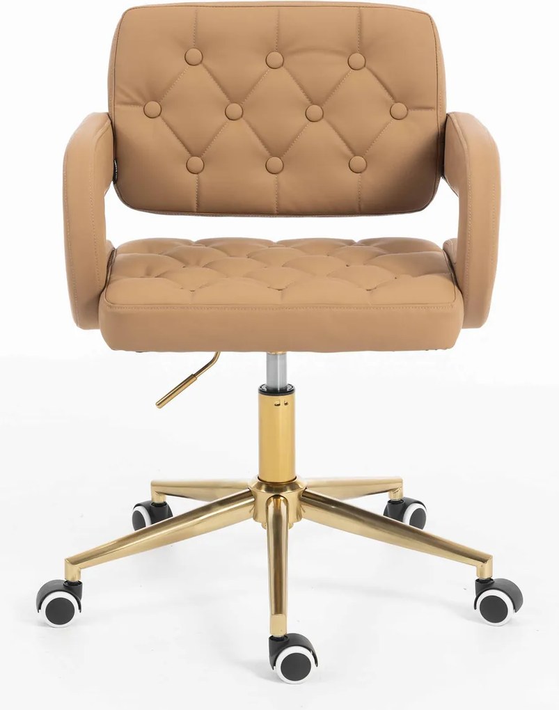 HR8403K Scaun Caramel Piele Ecologica Premium Soft cu Bază Aurie