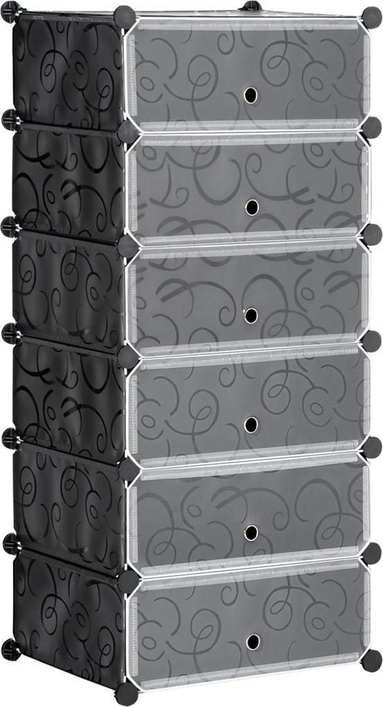 HOMCOM Pantofar modular cu 6 cutii din PP și oțel, 49x36,5x108 cm, negru și alb | Aosom Romania