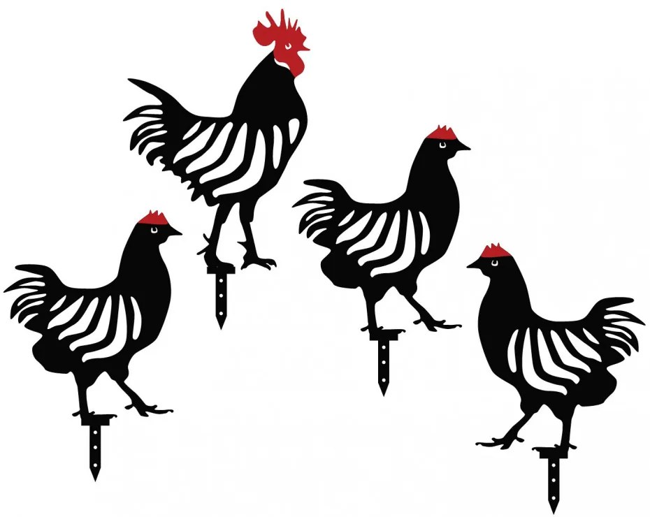 Chicken Family 4 piese Decor de grădină Negru