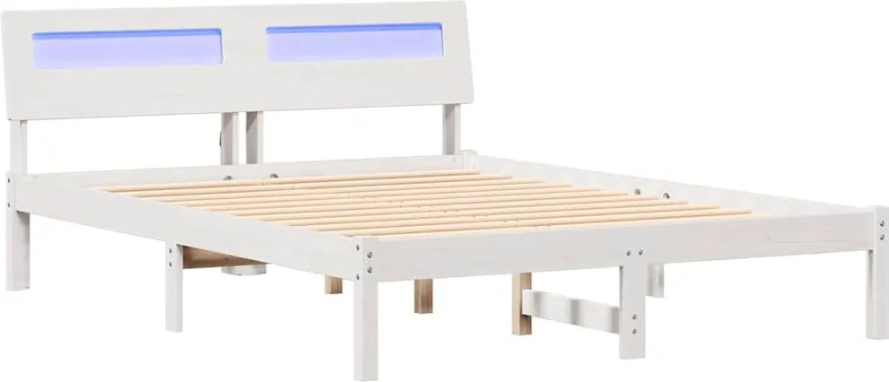 vidaXL Cadru de pat cu headboard Alb 135 x 190 cm Lemn de pin masiv