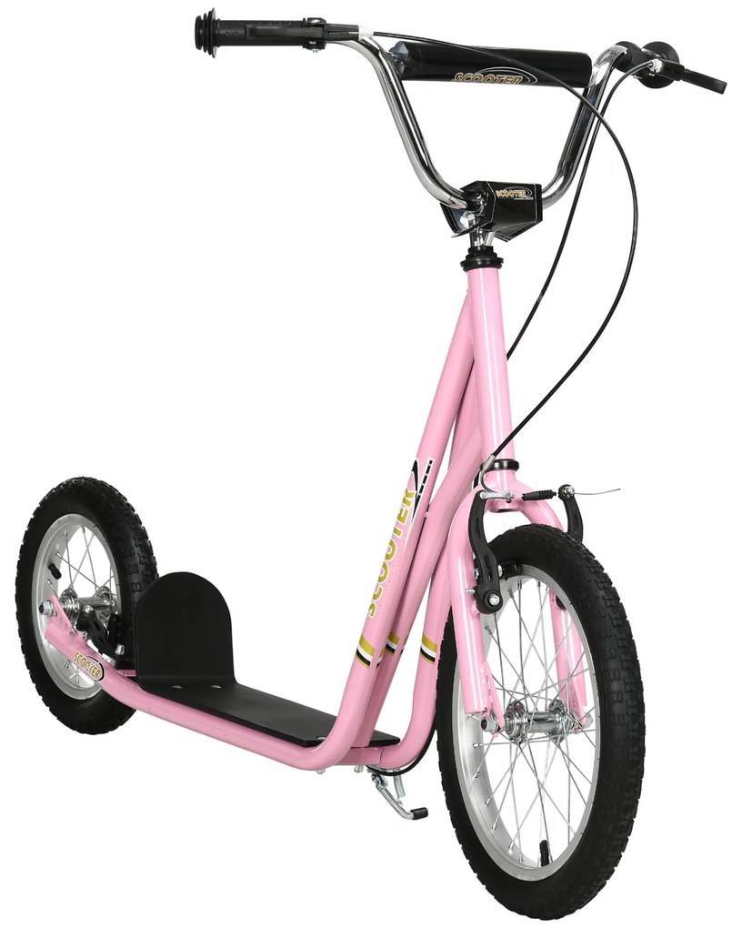 HOMCOM Trotinetă pentru copii de la 5 ani cu roți mari Ghidon reglabil mânere de frână și suport oțel roz | Aosom Romania