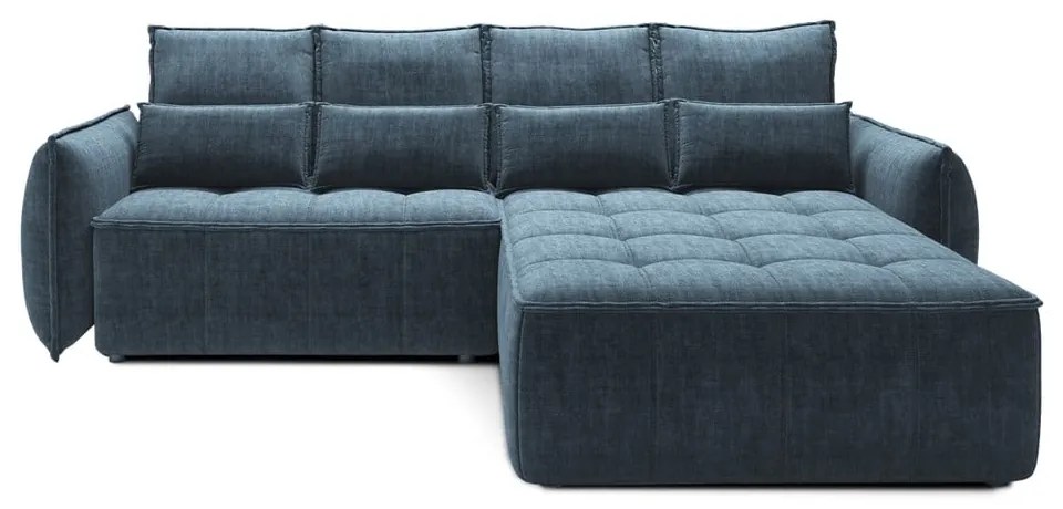 Colțar albastru extensibil/cu spațiu de depozitare cu tapițerie din catifea (cu colț pe partea dreaptă/cu șezlong) Campo – ELTAP