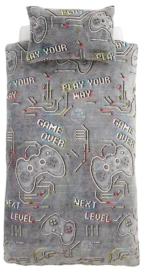 Lenjerie de pat fosforescentă pentru copii din micropluș/cocolino pentru pat dublu 200x200 cm Game Over – Catherine Lansfield