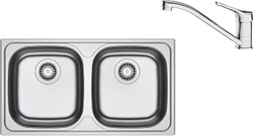 Set chiuveta bucatarie inox Franke Spark 78x43.5 cm cu 2 cuve fara picurator finisaj lucios plus baterie crom