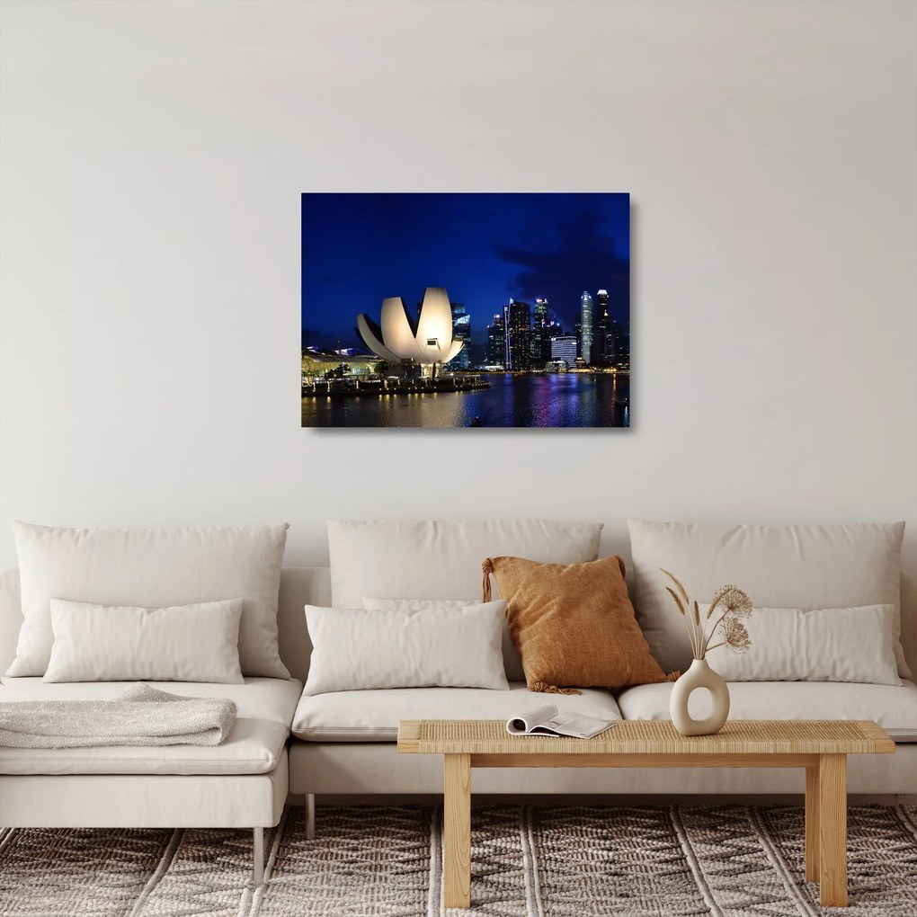 Tablou pe sticlă Singapore nocturn (70x50 cm)