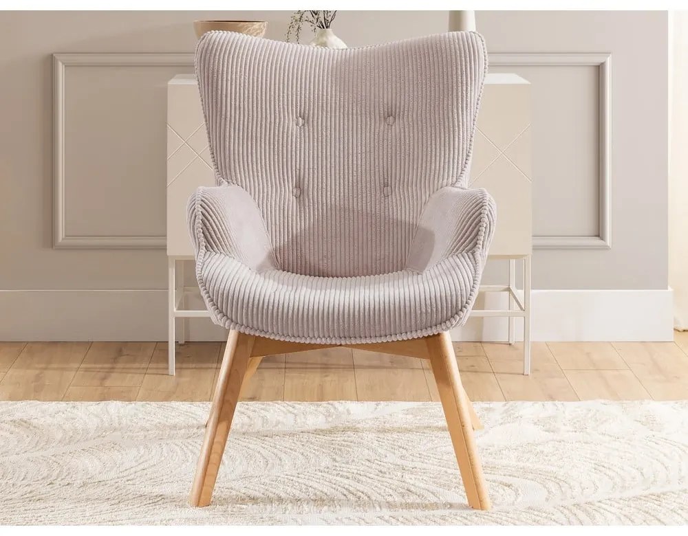 Fotoliu roz deschis cu tapițerie din catifea reiată Niko – Ropez