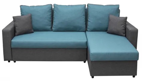 Coltar NICOLE extensibil, cu lada depozitare, colt interschimbabil, gri + turcoaz, 225x145x82 cm