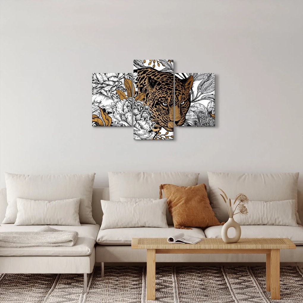 Tablou - Leopard între flori (90x60 cm)