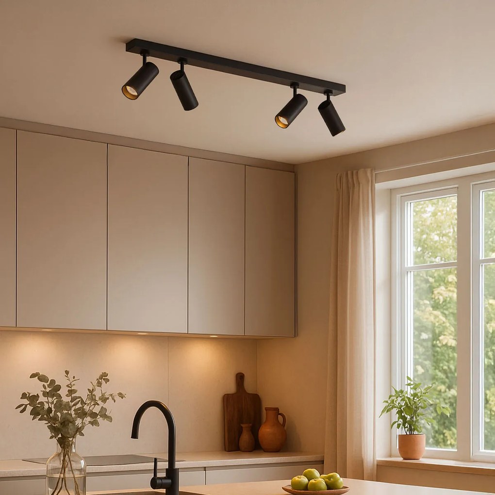 Plafonieră modernă neagră cu LED inclus, cu dimmer, cu 4 lumini - Tate