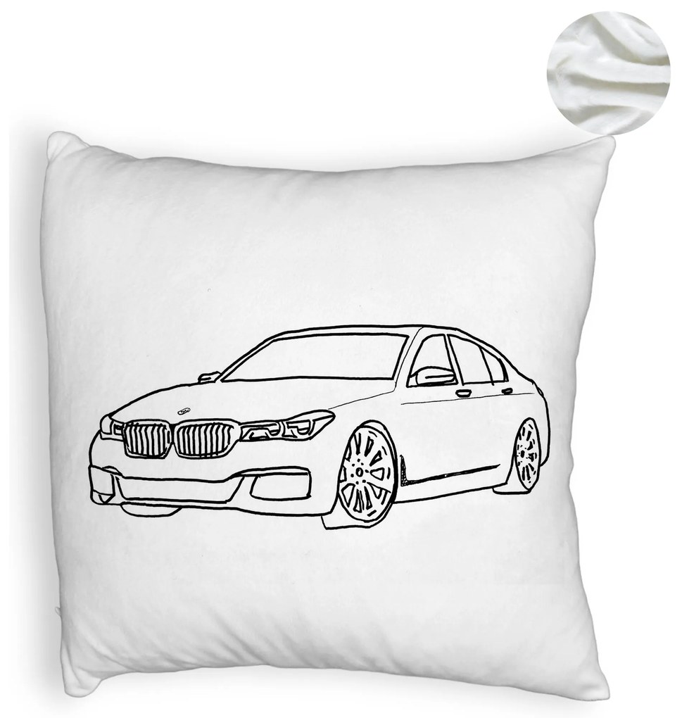 Perna Decorativa Fluffy, Model BMW Lover, 40x40 cm, Alba, Husa Detasabila, Burduf