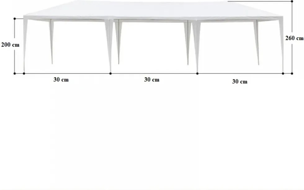 RESIGILAT- Cort evenimente, cu pereti detasabili, 6 ferestre, 2 usi, cadru metalic, 3x9 m, PE, Alb,