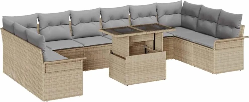 vidaXL Set de canapele pentru grădină cu pernă 11 pcs Bej Poli Rattan