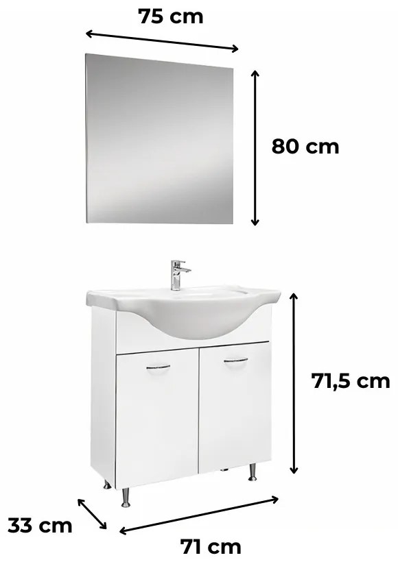 Ruben Prime 75 mobilier de baie complet Alb