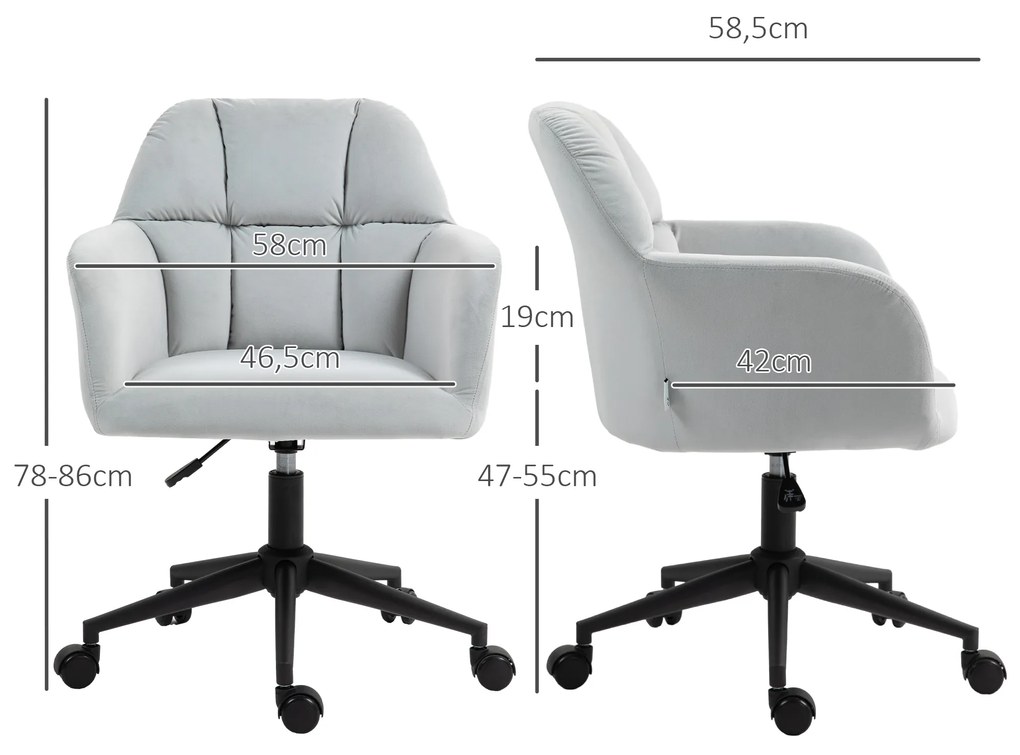 Vinsetto Scaun de birou, ergonomic, reglabil în înălțime, rotativ, cu aspect de catifea, până la 120 kg, Hellgrau | Aosom Romania