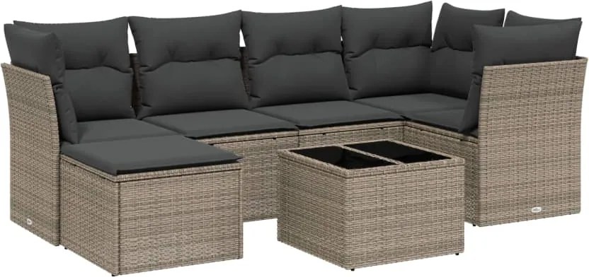 vidaXL Set canapele de grădină cu perne, 7piese gri deschis poliratan